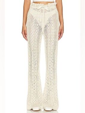 Tularosa Raimonda Beige Crochet Wide-Leg Pants
